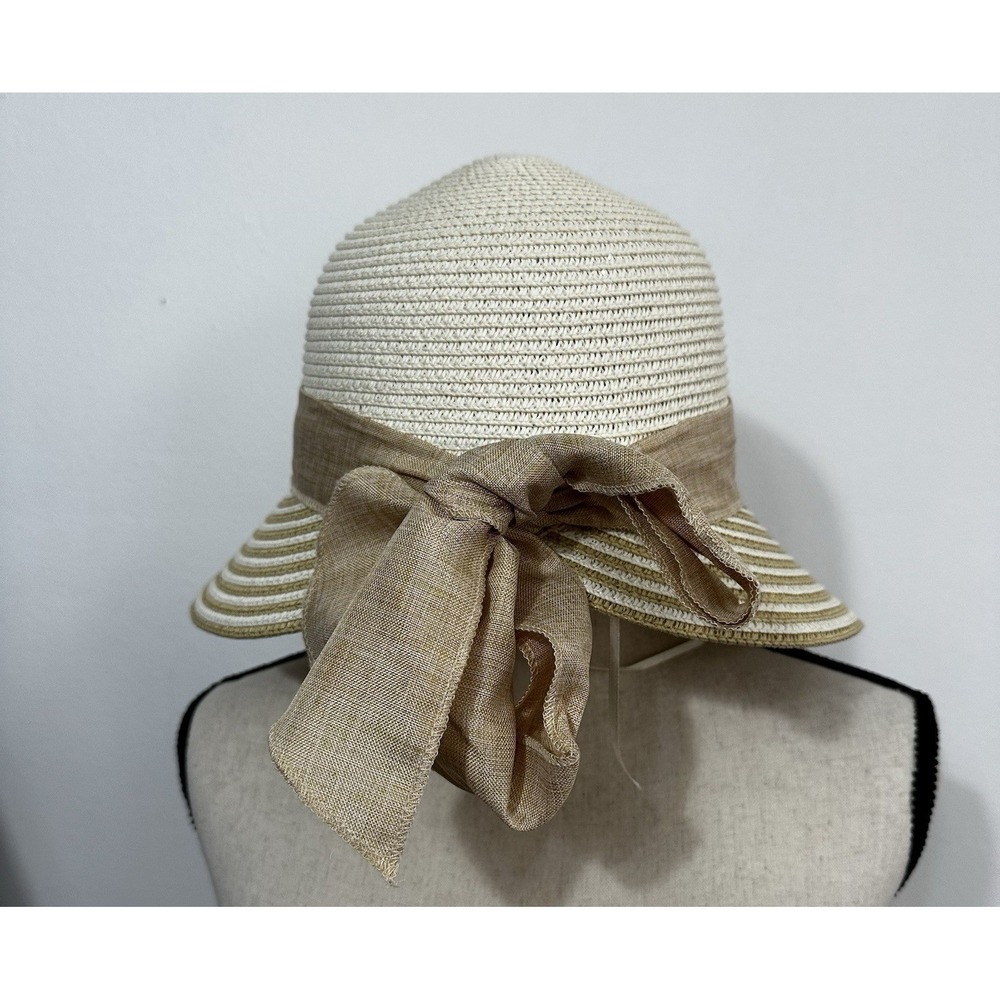 Tirabasso Wide Brim Hat Handmade Womens One Size Italy Natural Bow Travel Beachy - Picture 3 of 6